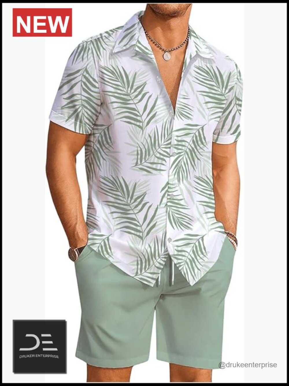 Men's Hawaiian Tropical Print Matching Shirt and Shorts Set